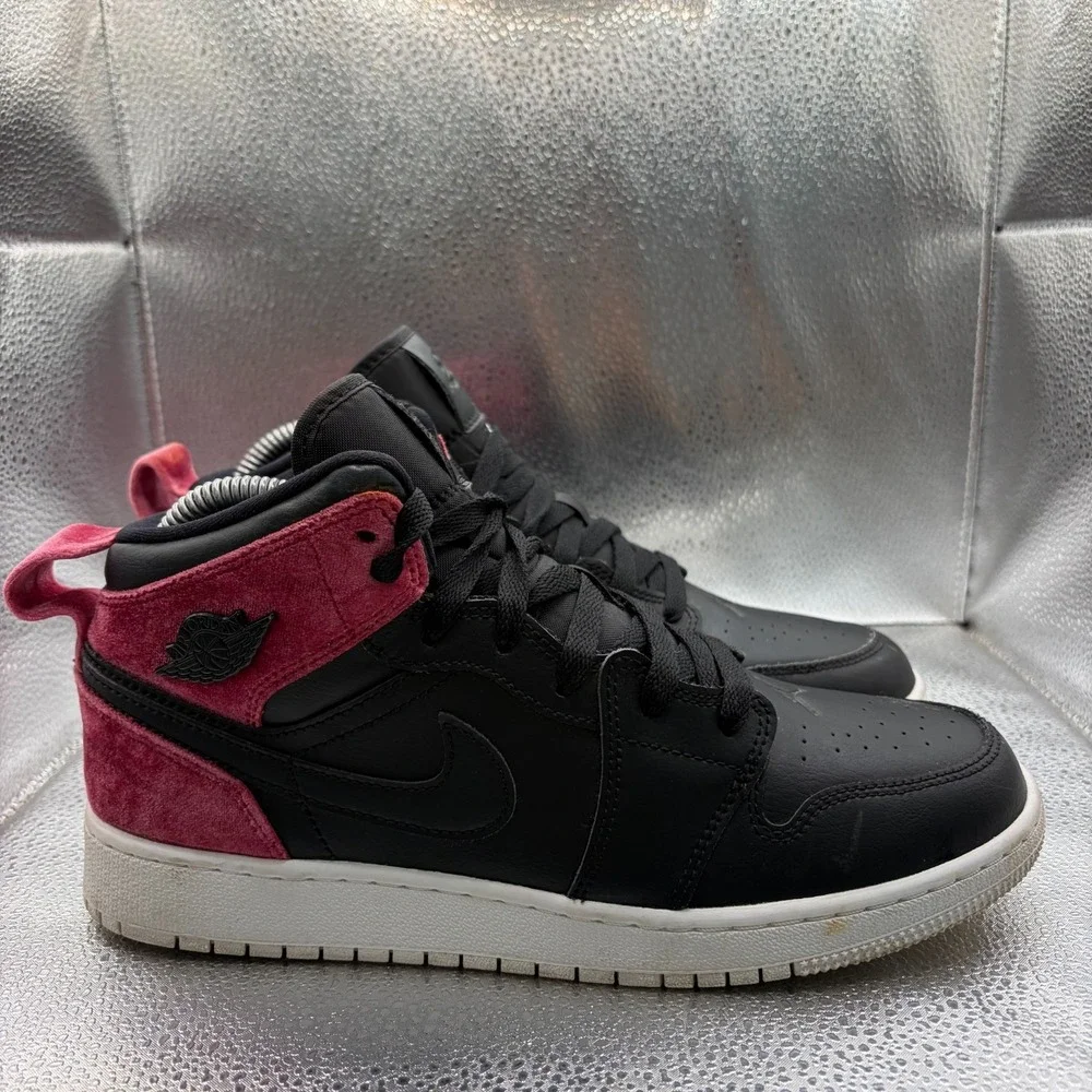 Size 6.5Y Nike Air Jordan 1 Mid XLD‎ GS Black Noble Red Kids Shoes CK5678-006